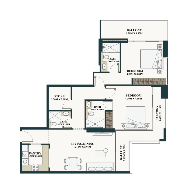 2 - Bedroom Apartments