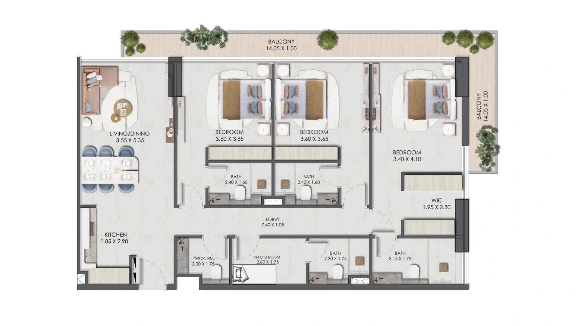 3 - Bedroom Apartments