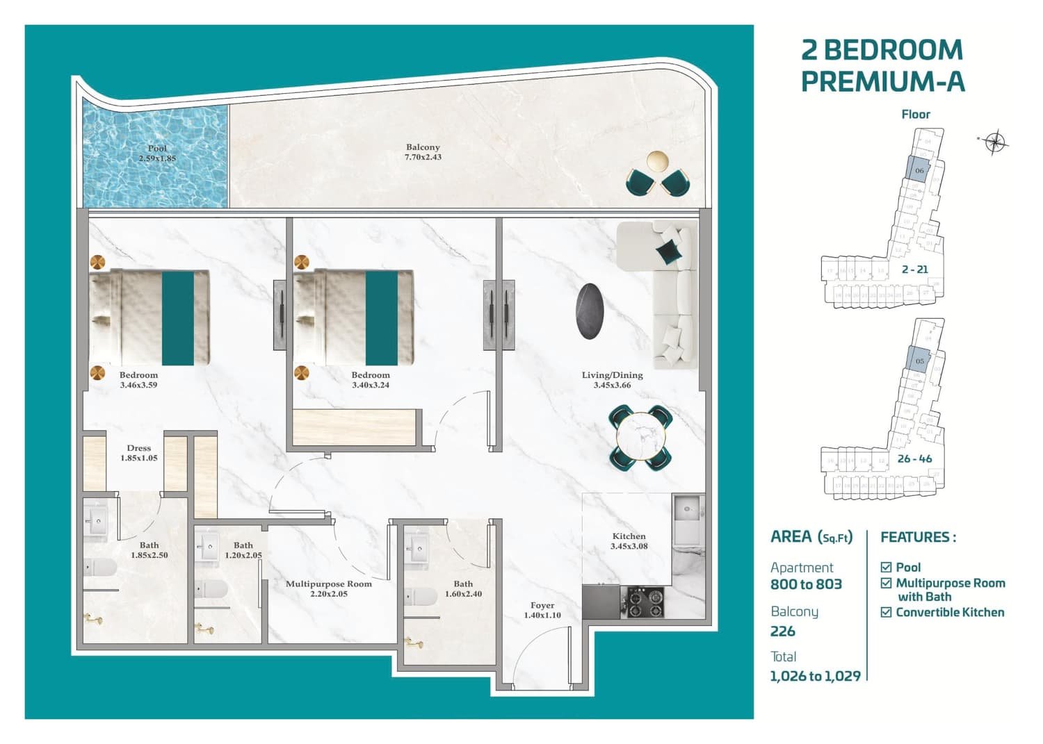 2 - Bedroom Apartments